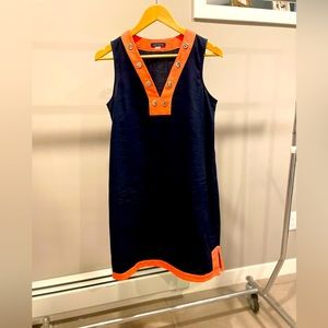 Tommy Hilfiger Sleeveless Navy/Tangerine dress with silver details. Sz 6